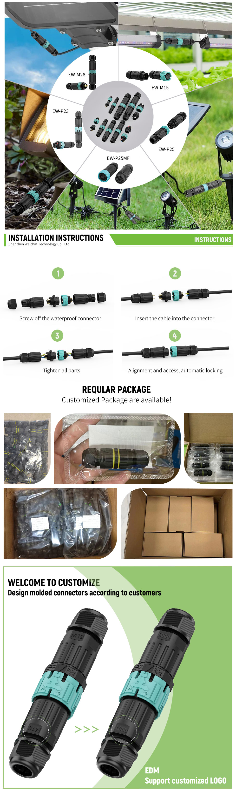 Male female waterproof connector product details